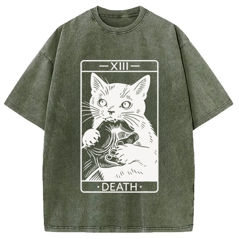 Modecanvas Black Cat Tarot Card DTG Printing Washed T-Shirt