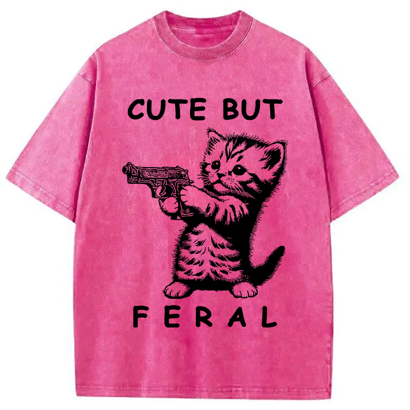 Modecanvas Ferocious Cat Washed T-Shirt