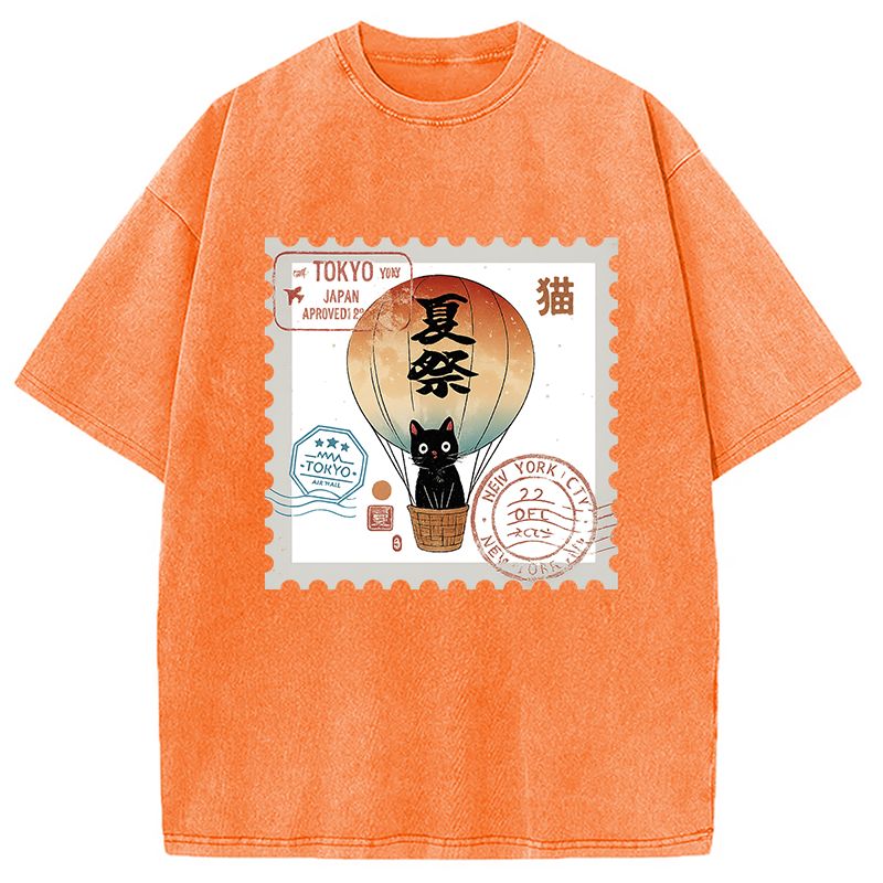 Modecanvas Japanese Cat Stamp Washed T-Shirt