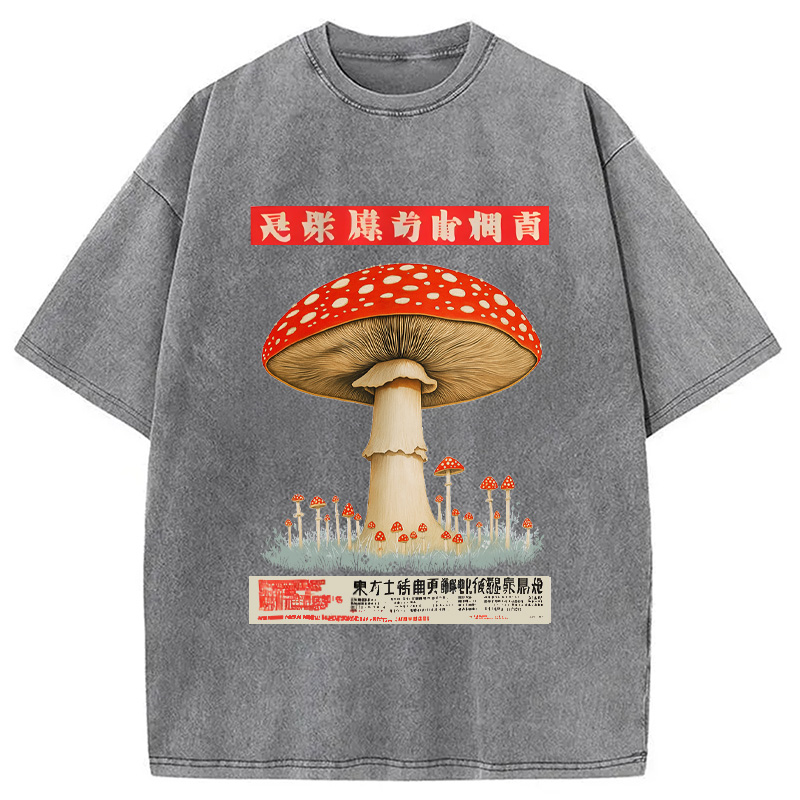Modecanvas Psychedelic Mushroom Japanese Washed T-Shirt-modecanvas