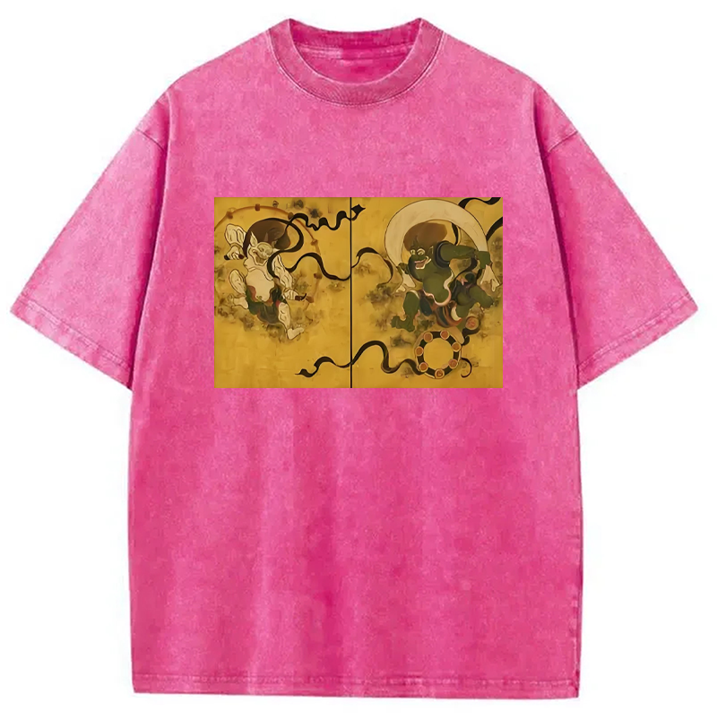 Modecanvas Fujin Raijin Japanese Ukiyo-e Washed T-Shirt