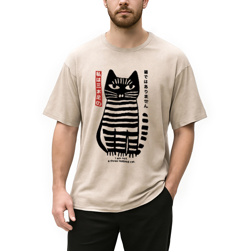 Modecanvas Bold Black and White Cat Washed T-Shirt