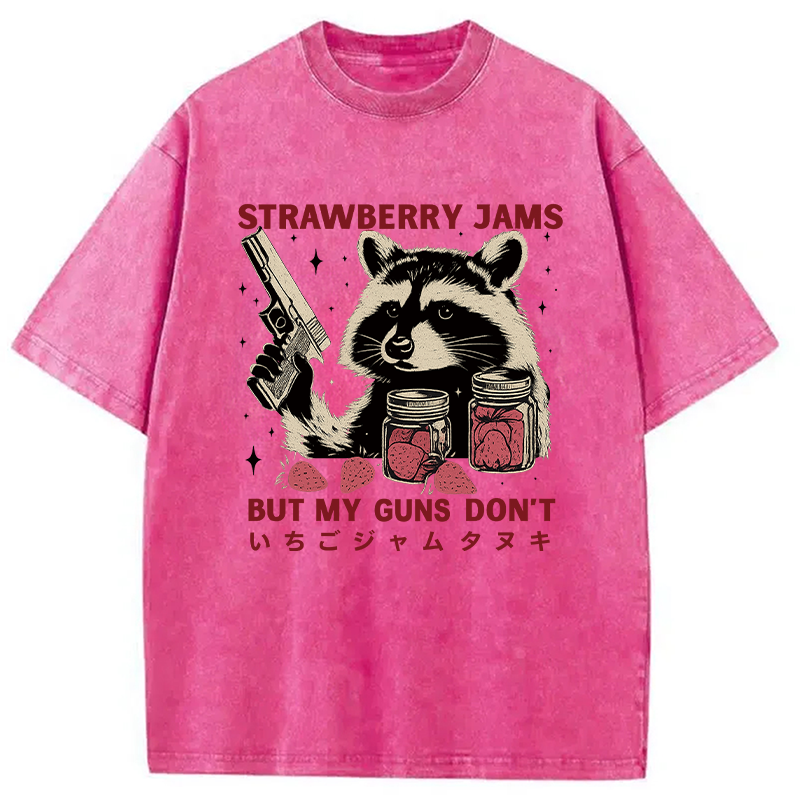 Modecanvas Strawberry Jams  Funny Raccoon Washed T-Shirt-modecanvas