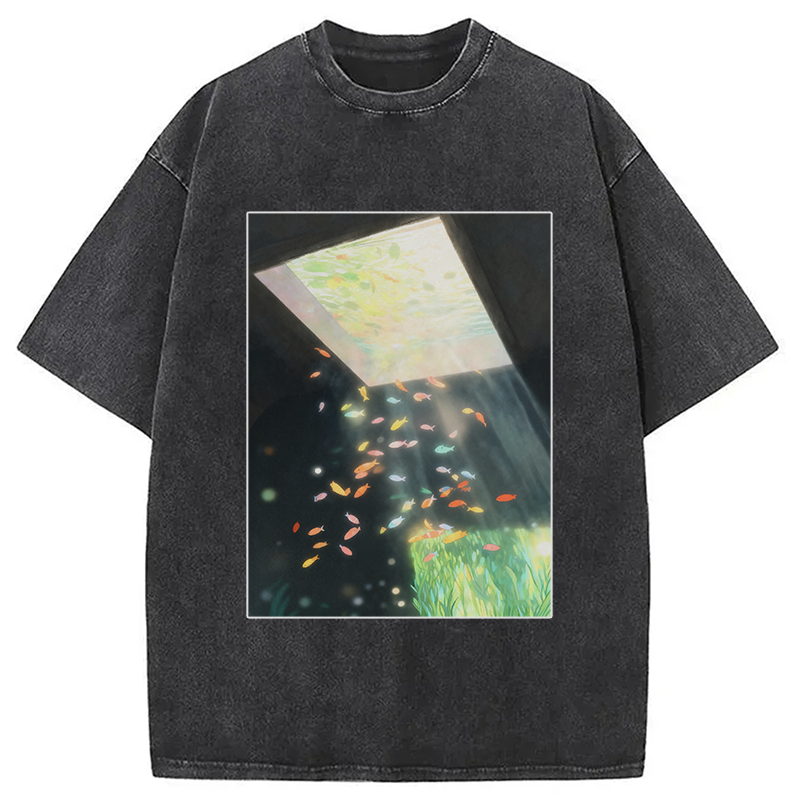Modecanvas Fish Swimming in the Air Washed T-Shirt