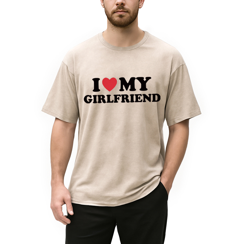 Modecanvas I Love My Girlfriend Valentine DTG Printing Washed T-Shirt-modecanvas