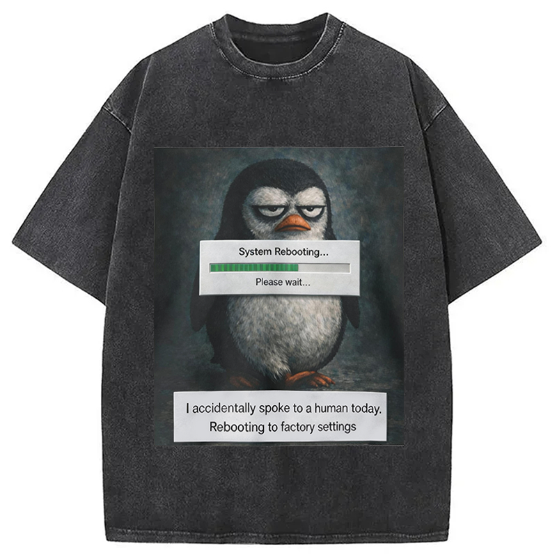 Modecanvas Sleepy Penguin Meme DTG Printing Washed T-Shirt