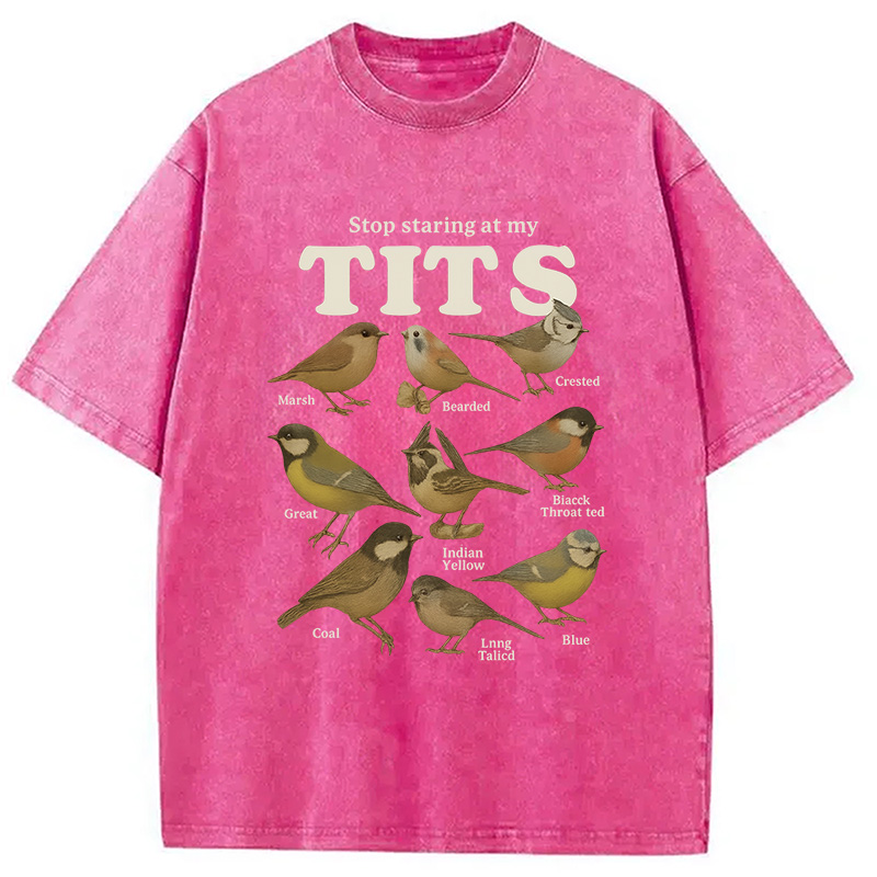 Modecanvas Stop Staring At My Tits Meme Bird Washed T-Shirt