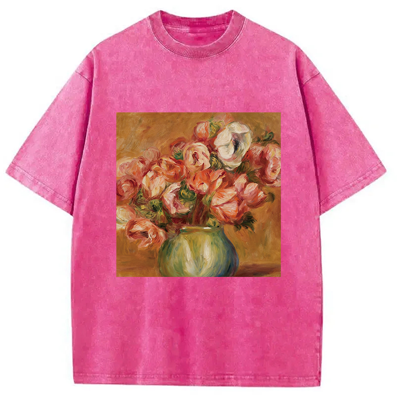 Modecanvas Vintage Flowers DTG Printing Washed T-Shirt