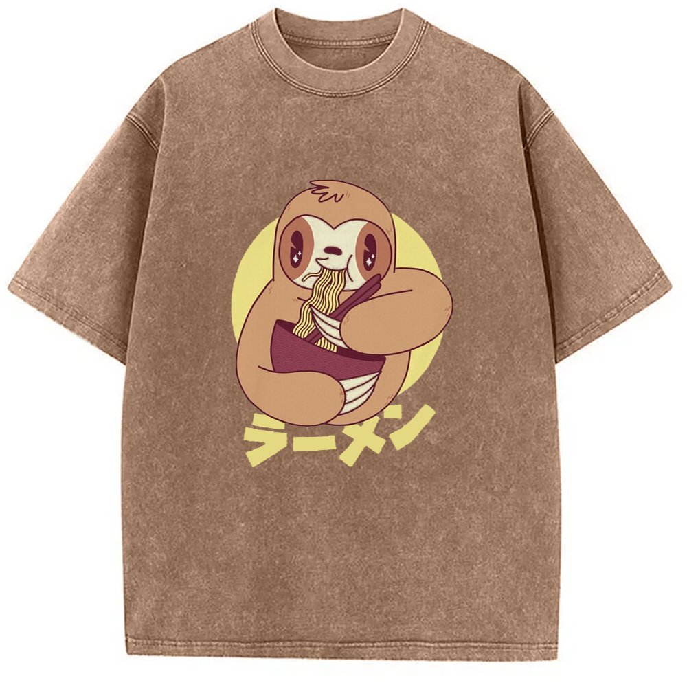 Modecanvas Kawaii Ramen Sloth Washed T-Shirt