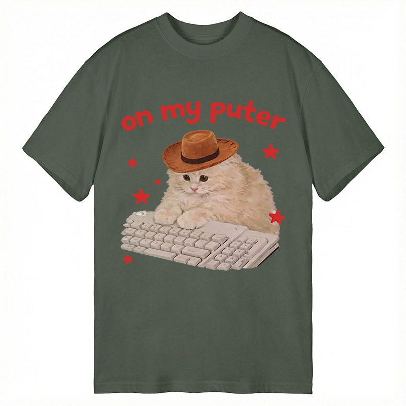 Modecanvas Funny Cat Meme On My Puter DTG Printing Classic T-Shirt-modecanvas