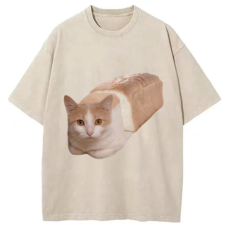 Modecanvas Cat Bread DTG Printing Washed T-Shirt
