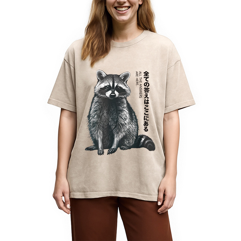 Modecanvas Funny Kawaii Raccoon Washed T-Shirt
