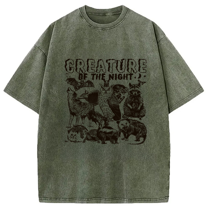 Modecanvas Creature Of The Night DTG Printing Washed T-Shirt-modecanvas