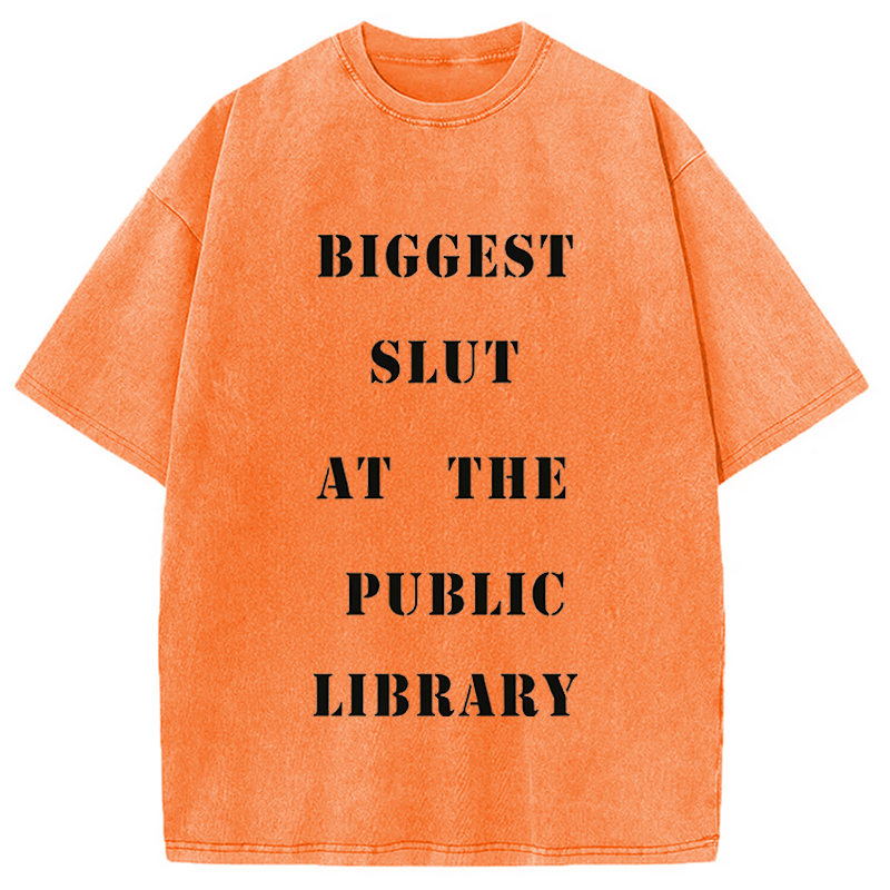 Modecanvas Biggest Slut at the Public Library Funny Meme DTG Printing Washed T-Shirt