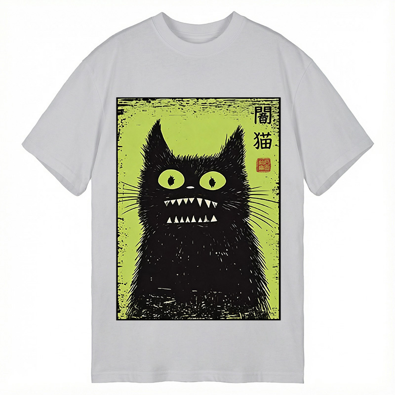 Modecanvas Spooky Black Cat DTG Printing Classic T-Shirt-modecanvas