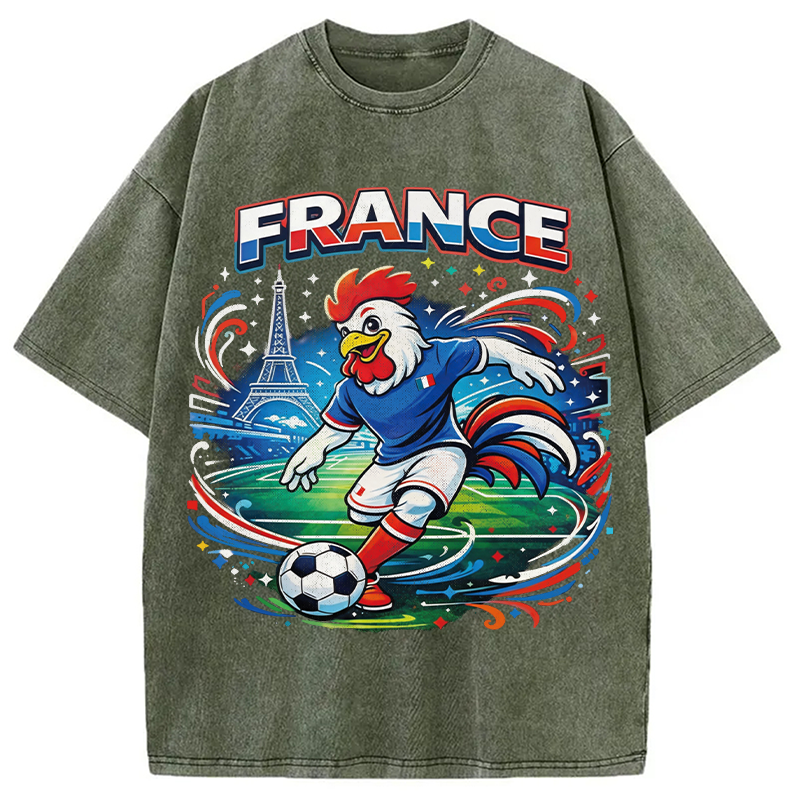 Modecanvas France Rooster Soccer DTG Printing Washed T-Shirt