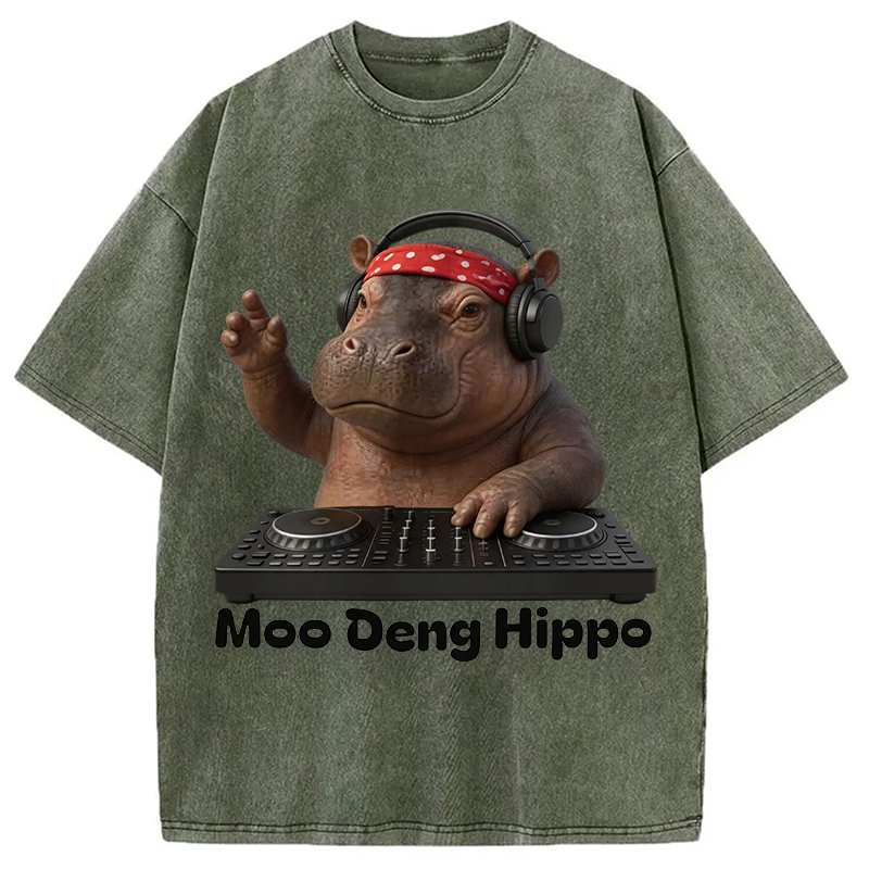 Modecanvas Moo Deng Hippo DTG Printing Washed T-Shirt