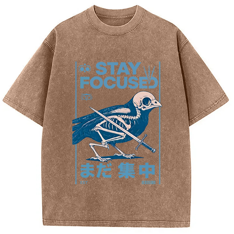 Modecanvas Bird Skull Japanese DTG Printing Washed T-Shirt