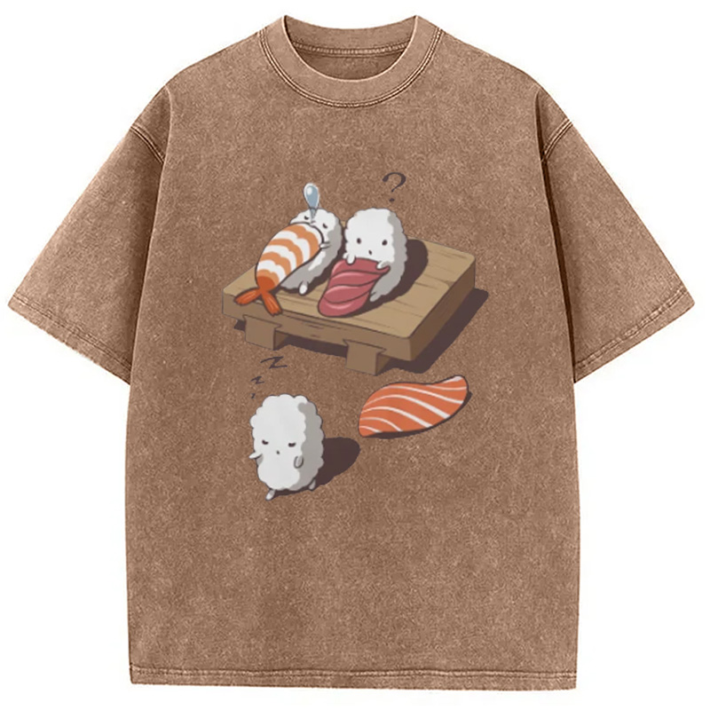 Modecanvas Funny Sleep Walking Nigiri Sushi Washed T-Shirt