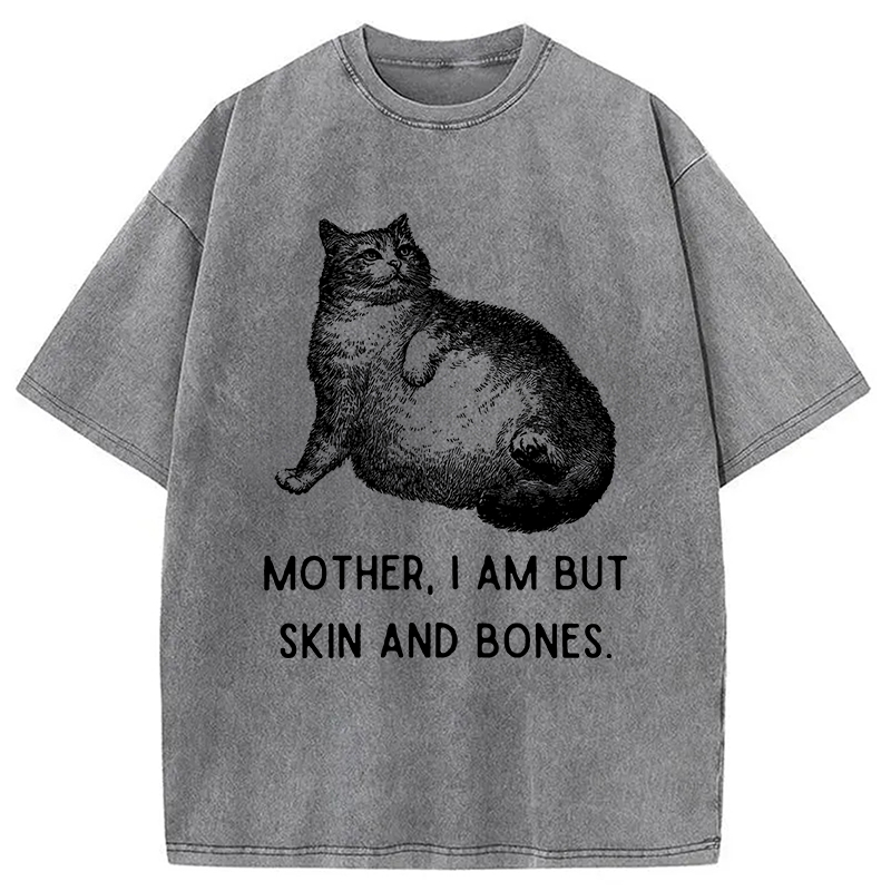 Modecanvas Skin & Bones Cat Washed T-Shirt-modecanvas