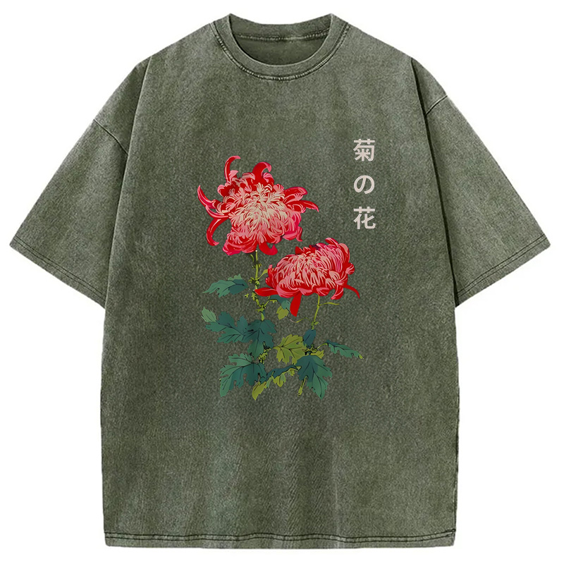 Modecanvas Chrysanthemum Kiku Flower Ukiyo-e Washed T-Shirt