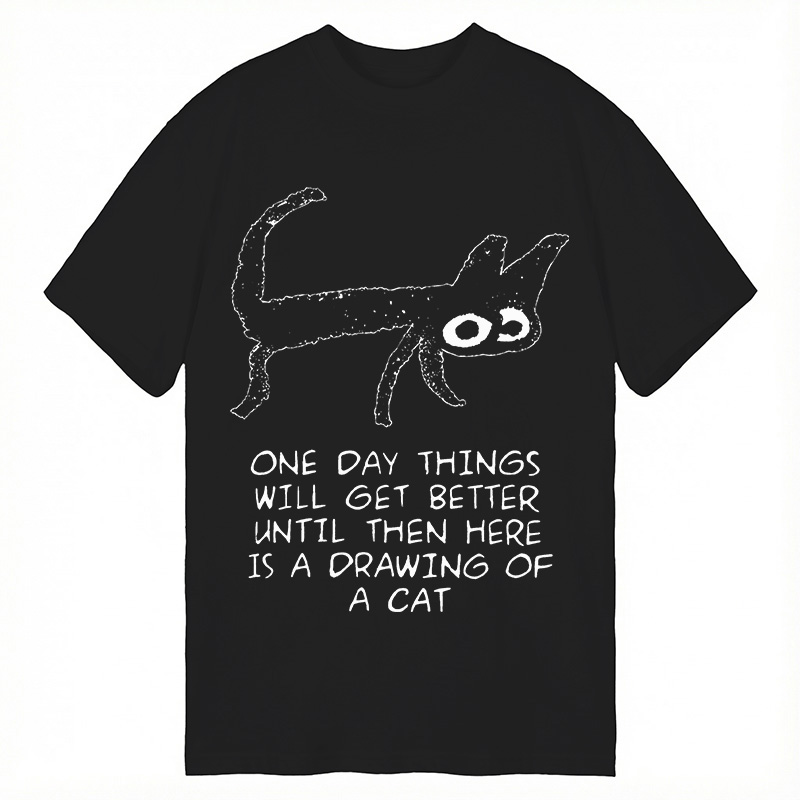 Modecanvas Cat Cheer Up Drawing DTG Printing Classic T-Shirt-modecanvas