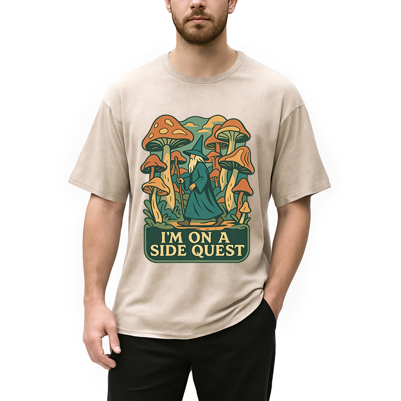 Modecanvas Funny Wizard Side Quest DTG Printing Washed T-Shirt