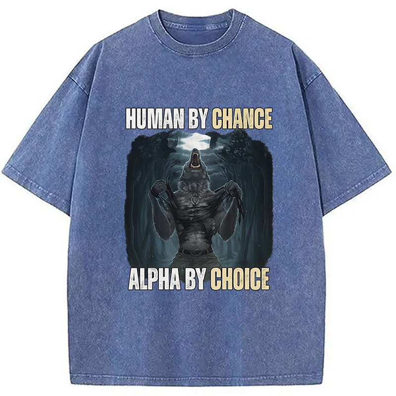 Modecanvas Human By Chance Alpha By Choice DTG Printing Washed T-Shirt-modecanvas