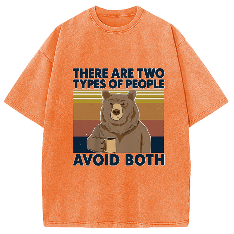 Modecanvas Bear Drink Coffee Washed T-Shirt