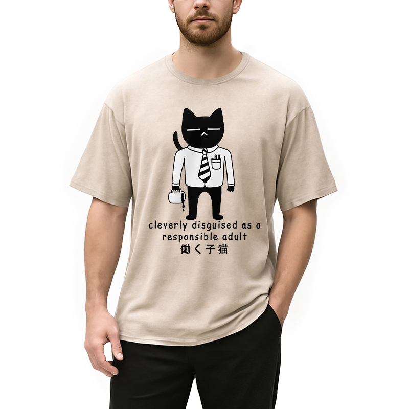 Modecanvas Cat At Work Japan Washed T-Shirt
