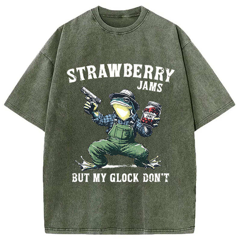 Modecanvas Funny Strawberry Frog Meme DTG Printing Washed T-Shirt