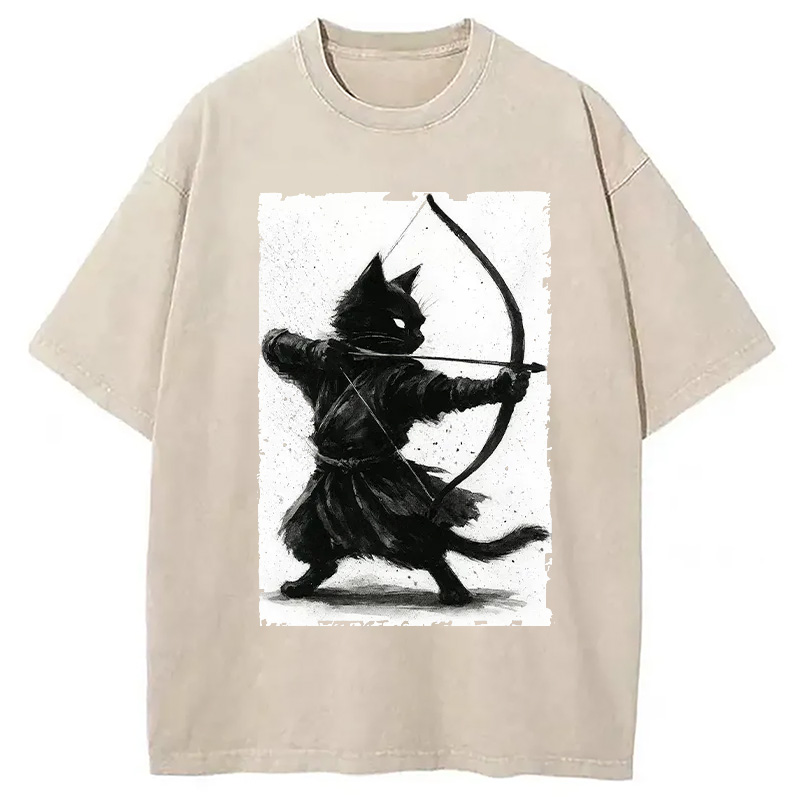 Modecanvas Retro Cat Archery Washed T-Shirt