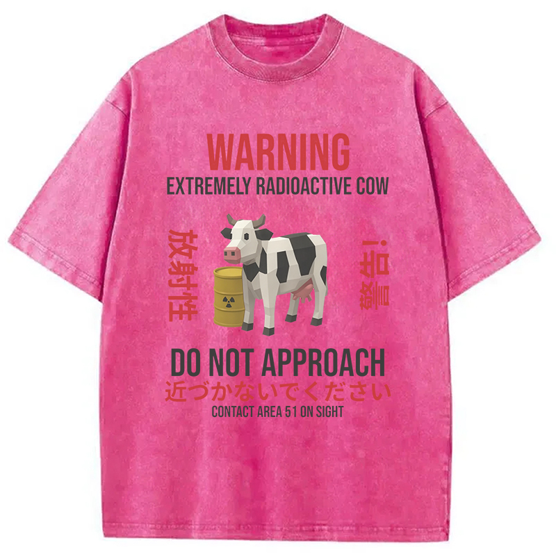 Modecanvas Radioactive Cow Warning Washed T-Shirt