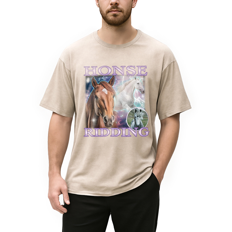 Modecanvas Honse Ridding DTG Printing Washed T-Shirt