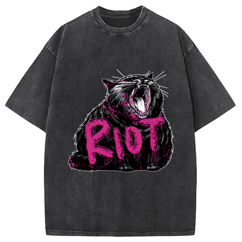 Modecanvas Riot Cat DTG Printing Washed T-Shirt