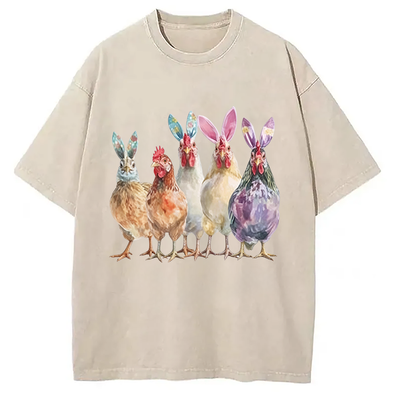 Modecanvas Funny Chicken Easter DTG Printing Washed T-Shirt