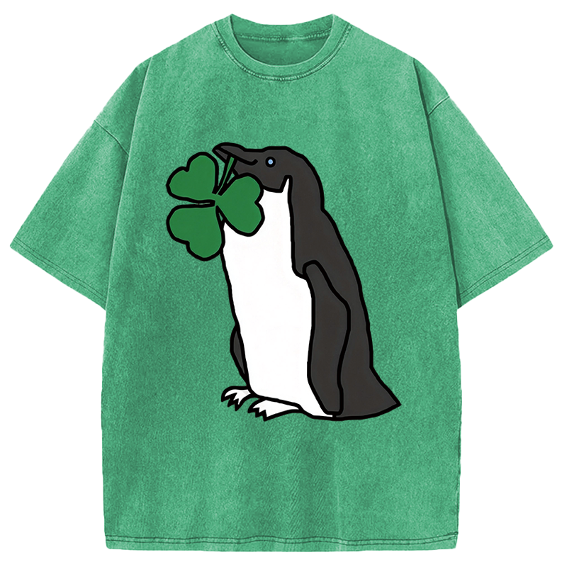 Modecanvas St Patricks Day Penguin DTG Printing Washed T-Shirt