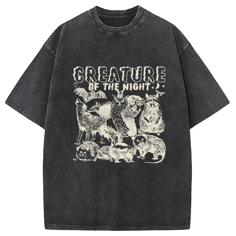 Modecanvas Creature Of The Night DTG Printing Washed T-Shirt-modecanvas