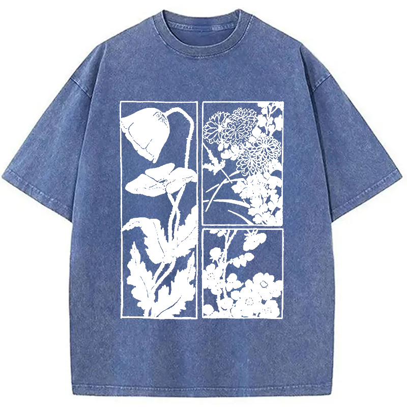 Modecanvas Woodcut Flowers Washed T-Shirt-modecanvas