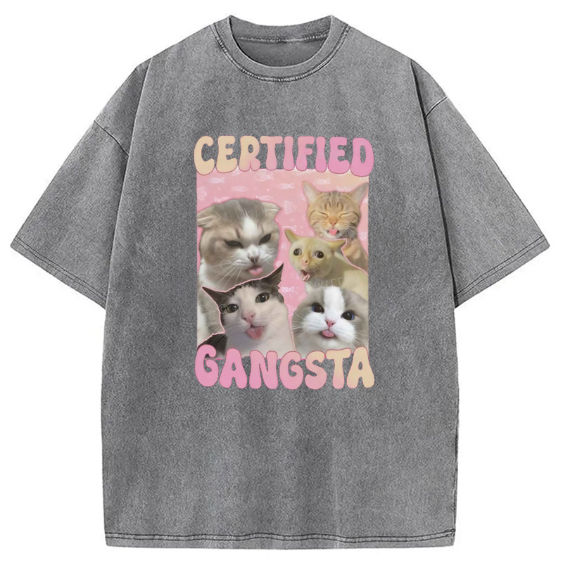 Modecanvas Certified Gangsta Cats Washed T-Shirt