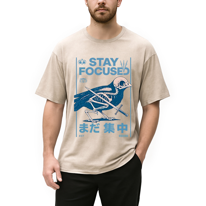 Modecanvas Bird Skull Japanese DTG Printing Washed T-Shirt