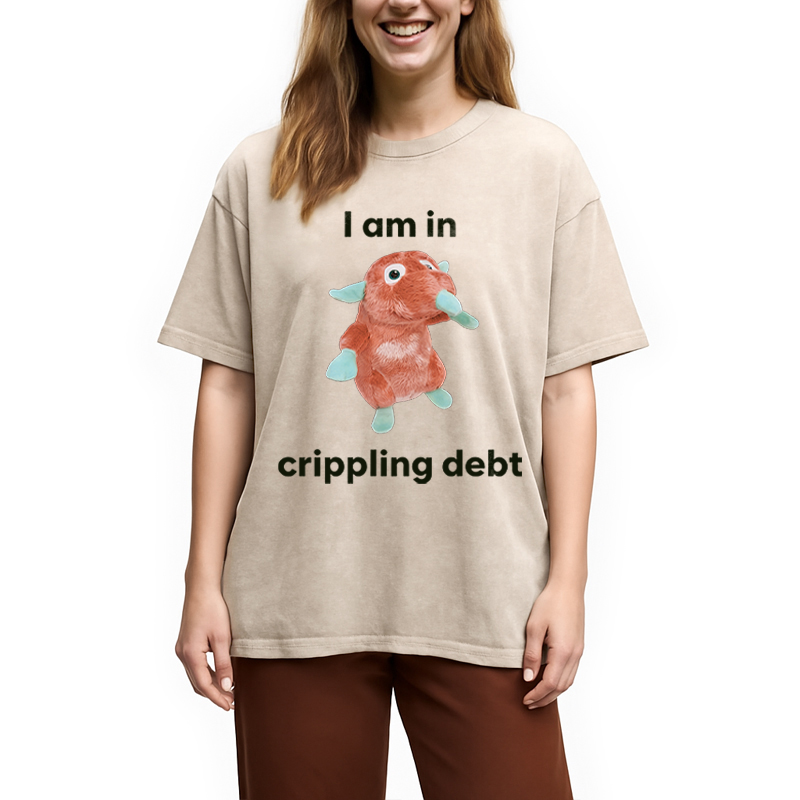 Modecanvas I Am In Crippling Debt Funny Meme DTG Printing Washed T-Shirt