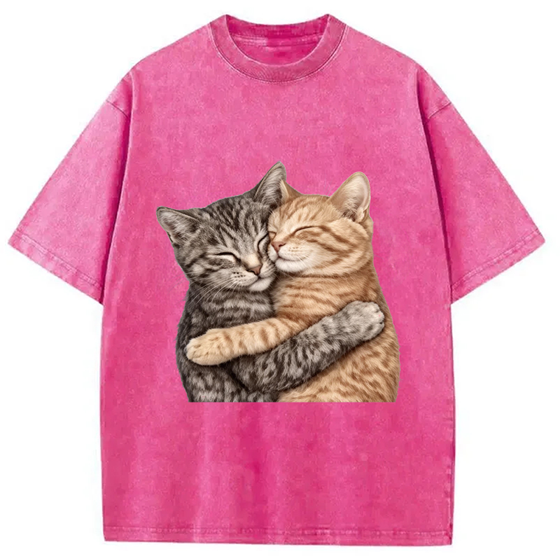 Modecanvas Cute Huggable Cat DTG Printing Washed T-Shirt