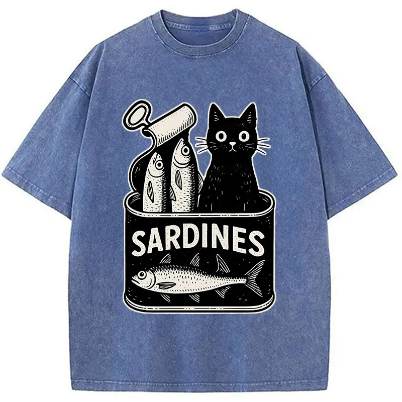 Modecanvas Cat And Canned Fish Washed T-Shirt