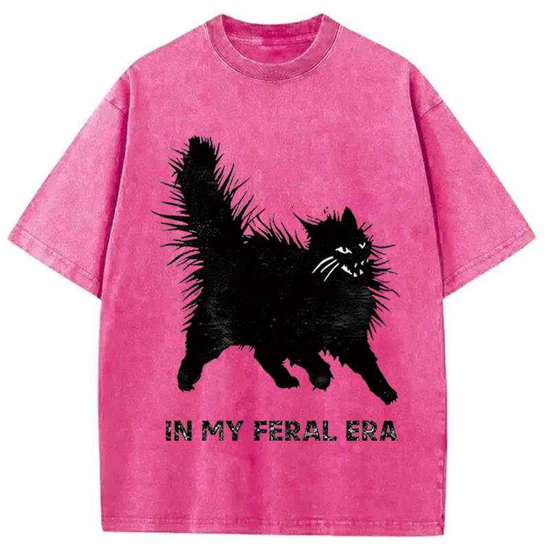 Modecanvas Wild Black Cat DTG Printing Washed T-Shirt