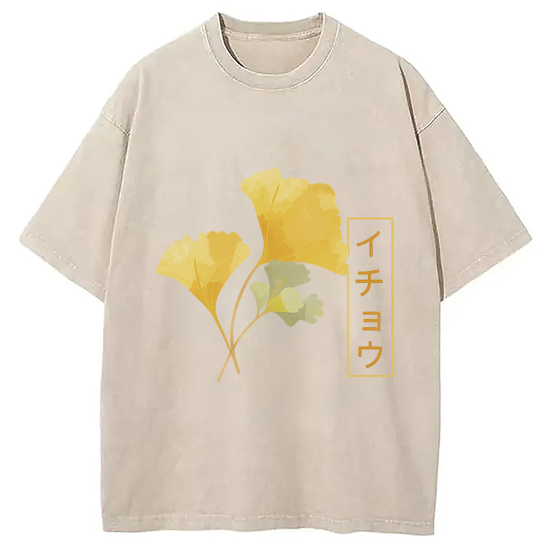 Modecanvas Japanese Aesthetic Ginkgo Leaf Washed T-Shirt