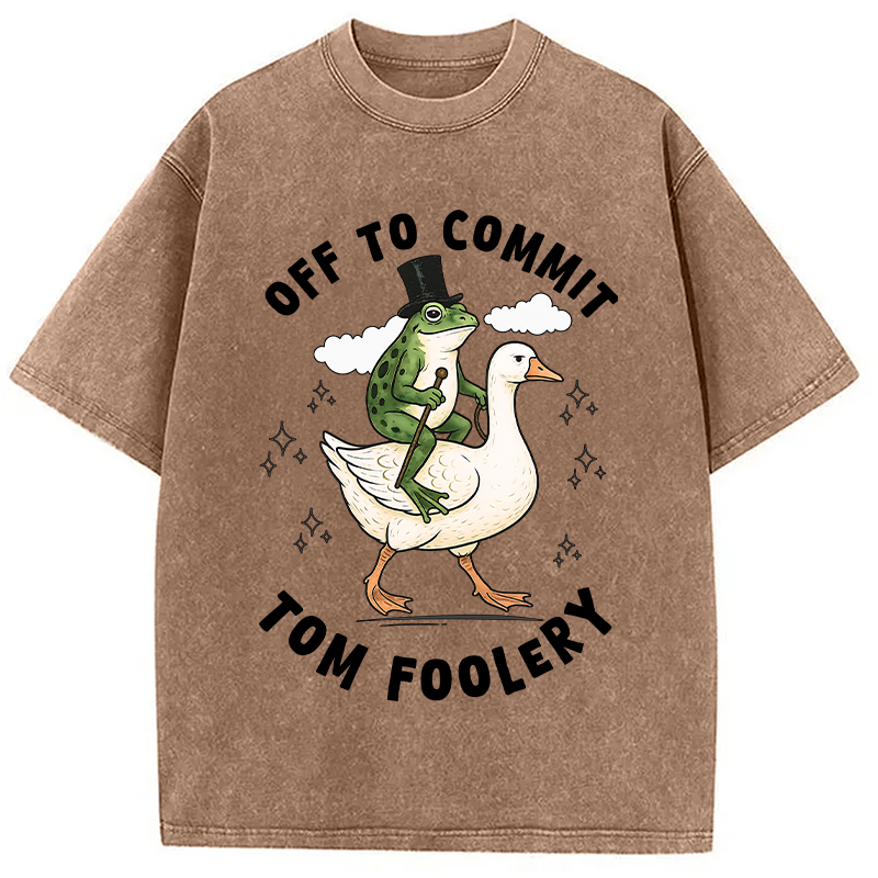 Modecanvas Frog Riding Goose Funny Sarcastic Meme Washed T-Shirt-modecanvas