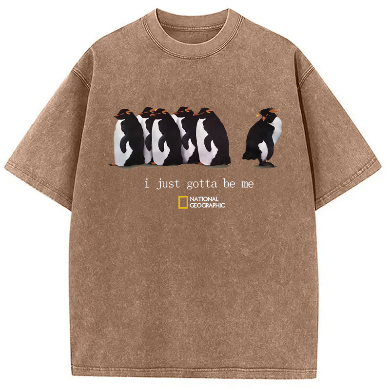 Modecanvas I Just Gotta Be Me Penguins Washed T-Shirt-modecanvas