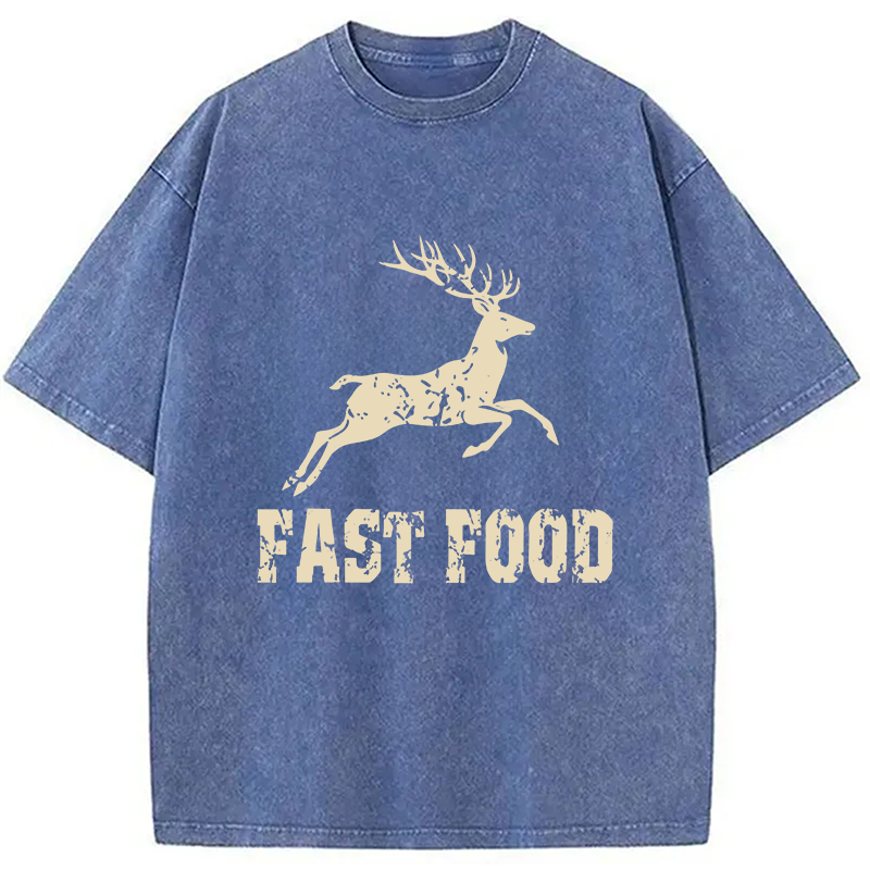 Modecanvas Fast Food Deer DTG Printing Washed T-Shirt-modecanvas