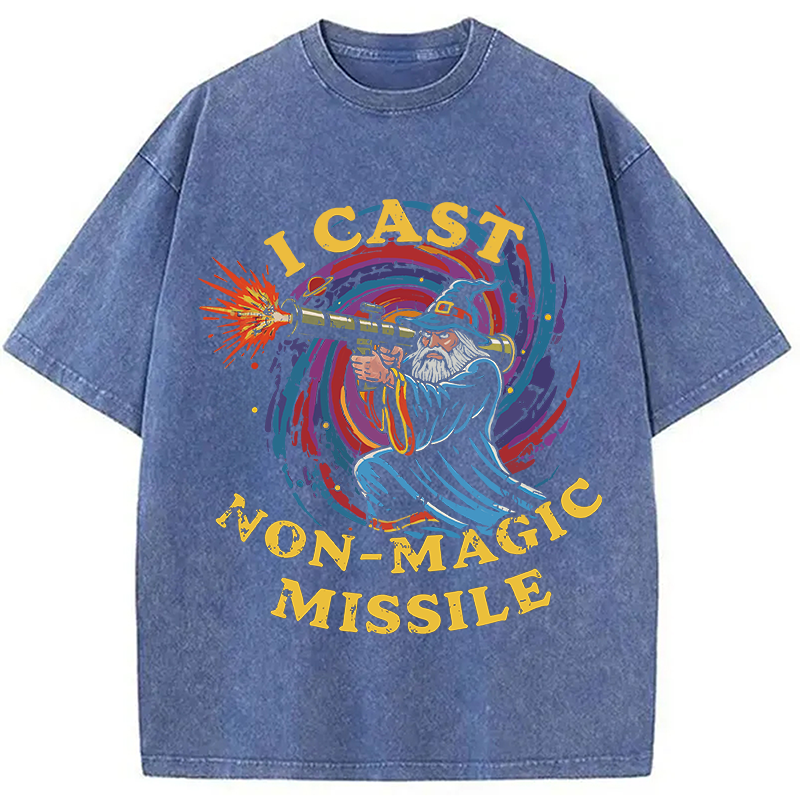 Modecanvas I Cast Non-Magic Missile Funny Wizard Parody Meme DTG Printing Washed T-Shirt